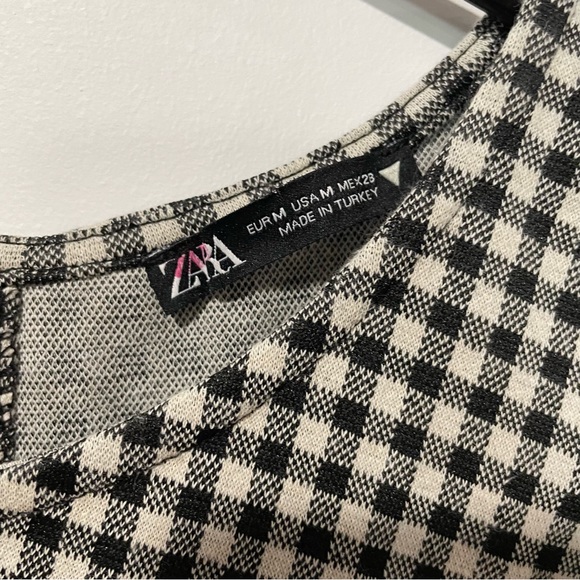 Women’s Zara Check Plaid Dress Gingham Fitted Ruched Sleeveless Size M - Picture 2 of 5